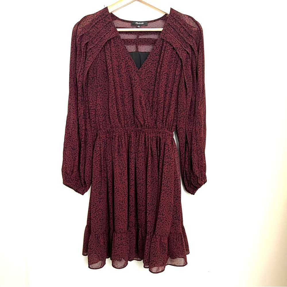 Madewell Starr Pleated Sleeve V-Neck Mini Dress